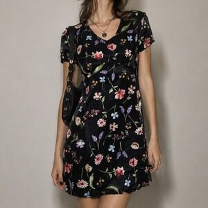 Vintage 90s Y2K Accomplice Floral Mini Dress Black Coquette Grunge‎ Whimsygoth
